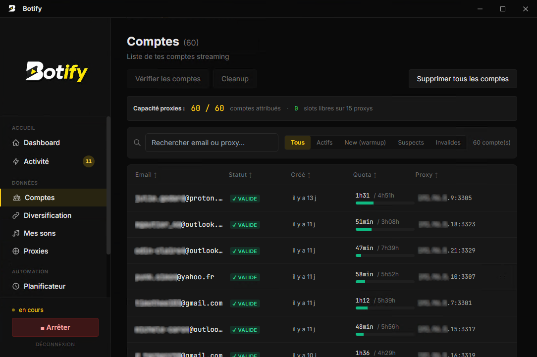 Gestion des comptes